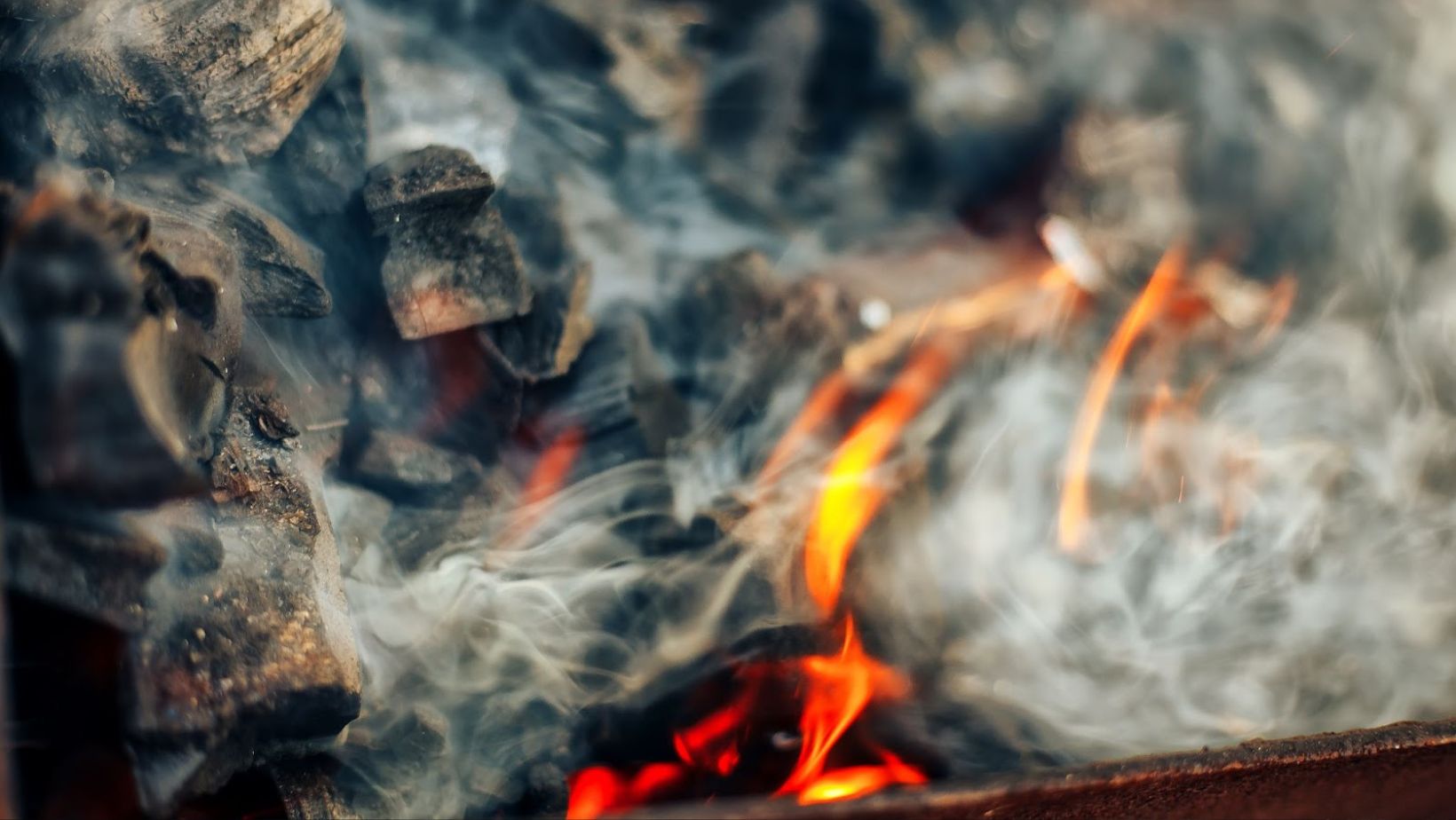 smouldering embers in a coal barbecue